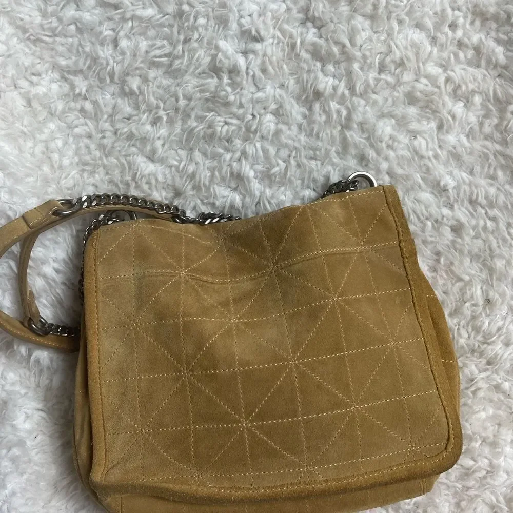 Zara leather suede Khaki quilted stitching & silver studs accents crossbody bag